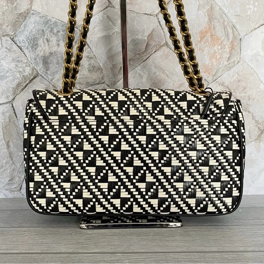 Karl Lagerfeld Black & White Geometric Woven Chain Shoulder Bag - Picture 4 of 9